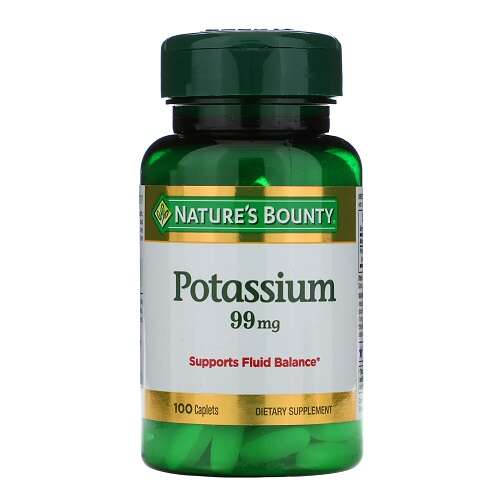 Nature's Bounty Potassium 595[99]Mg 100 Capsules Kuwait اقراص بوتاسيوم لعلاج تشنجات العضلات و صحة القلب و توازن السوائل بالجسم 99 ملليغرام 100 قرص نيتشرز باونتى الكويت