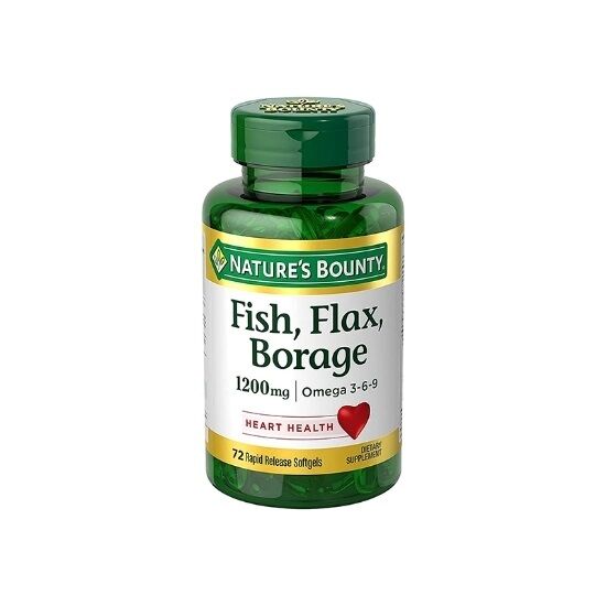 Nature's Bounty Omega 3-6-9 Fish Flax Borage 72 Capsules kuwait كبسولات اوميغا 3 لصحة القلب و الشرايين و تقليل الكوليسترول و تحسين صحة البشرة نيتشرز باونتى الكويت