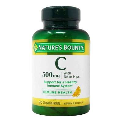 Nature's Bounty Vitamin C 500 mg Chewable 90 Tablets Kuwait اقراص فيتامين سى للمضغ 500 ملليغرام للمناعة و تحسين التنفس و البشرة نيتشرز باونتى 90 قرص الكويت