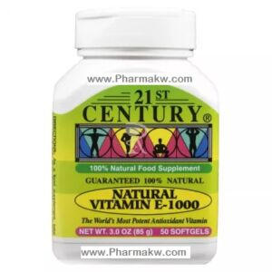 21 Century Vitamin E 1000 IU 50 Capsules Kuwait 21 سنشوري فيتامين هـ 1000 وحده دوليه 50 كبسولة الكويت لدعم القلب و الشرايين و الجهاز المناعى و البشرة