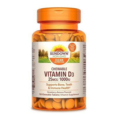 Sundown Vitamin D3 25mcg[1000 IU] 120 Chewable Tablets Kuwait صان داون فيتامين د3 ام سي جي 120 قرص مضغ [1000IU] الكويت