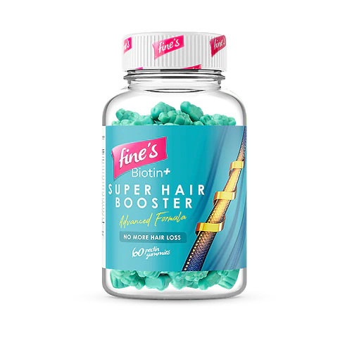 Fine`s Super Hair Booster & Biotin 60 Gummies For Adults Kuwait فاينز حلاوة مكمل غذائى سوبر هير بوستر و بيوتين لمنع تسلقط الشعر 60 قطعة الكويت