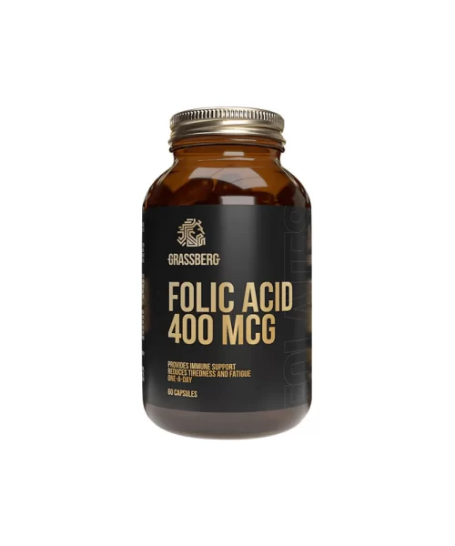 Grassberg Folic Acid 400 MCG 60 Capsules Kuwait جراسبيرج فوليك أسيد تركيز 400 ميكروجرام - 60 كبسولة الكويت
