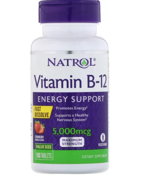 Natrol Vitamin B12 5000 IU 100 dissolve Tablets For Energy, Anemia & Nervous System Kuwait ناترول فيتامين ب12 5000 وحدة للأنيميا و الطاقة و الأعصاب الكويت