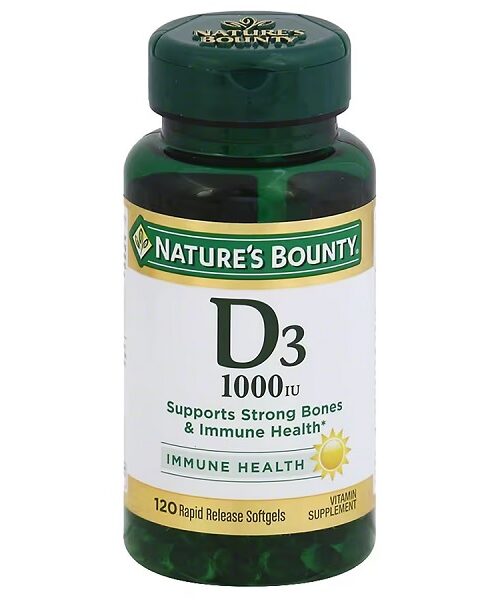 Nature's Bounty Vitamin D3 1000 IU 120 Capsules Kuwait كبسولات فيتامين دى 3 لتقوية العظام و المناعة 1000 وحدة 120 كبسولة نيتشرز باونتى الكويت