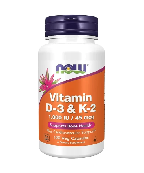 Now Vitamin D3 1000 IU & K2 45 mg 120 Capsules Kuwait ناو فودز‏, فيتامين د3 1000 وحدة وك2 450 مج - 120 كبسولة نباتية الكويت