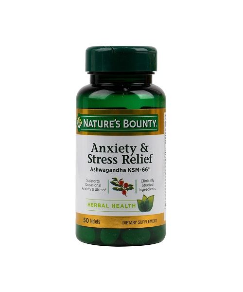 Natures Bounty Anxiety & Stress Relief 50 Tablets Ashwagandha & L Theanine Kuwait نيتشرز باونتي لتخفيف القلق والتوتر - 50 حبة اشواغندا و ال ثيانين الكويت