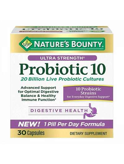 Nature's Bounty Probiotic 10 30 Capsules كبسولات بروبيوتك للهضم بكتريا نافعة للأمعاء نيتشرز باونتى الكويت