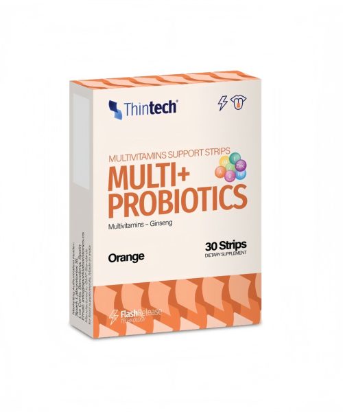 Thintech Multi + Probiotics 30 strips Orange Flavor Kuwait ثينتيك متعدد الفيتامينات مع البروبايوتيك 30 شريط بطعم البرتقال الكويت