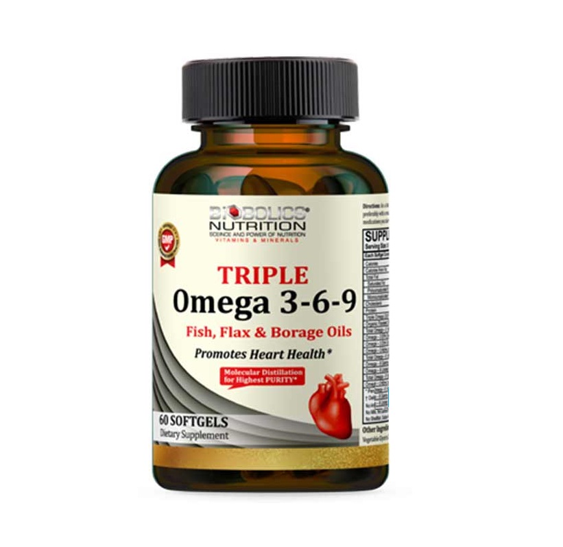 Biobolics Triple Omega 3,6,9 Fish, Flax & Borage Oils 3,600 MG 60 Softgels