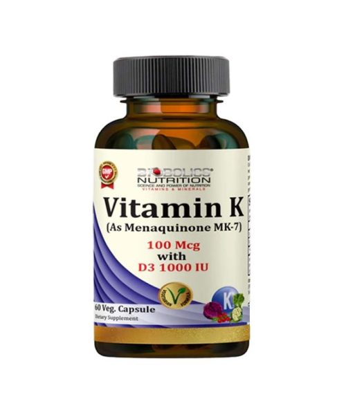 Biobolics Vitamin K2 100 MCG With Vitamin D3 1000 IU 60 Veg Capsules
