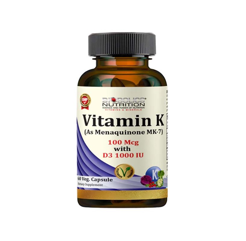 Biobolics Vitamin K2 100 MCG With Vitamin D3 1000 IU 60 Veg Capsules